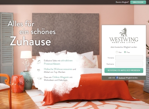 Homepage Westwing, shop with discounts
