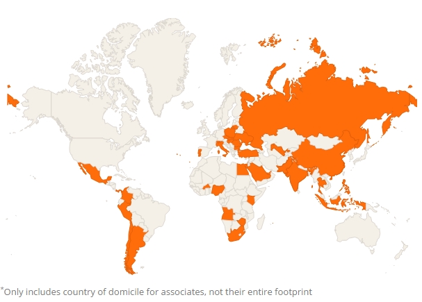 A map showing all the countries Naspers operates.