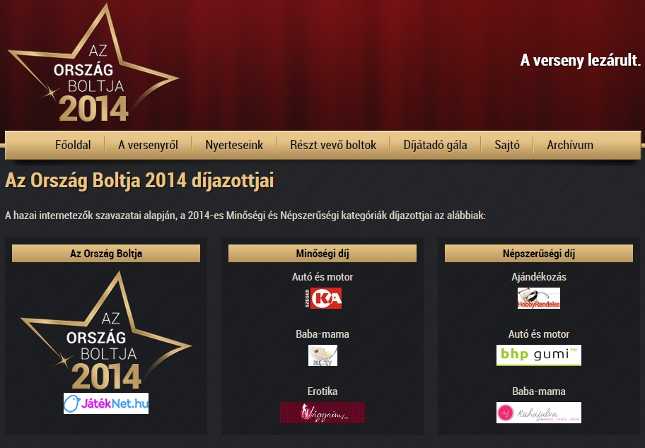 Jateknet online store of the year in Hungary