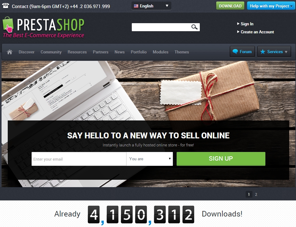 PrestaShop homepage