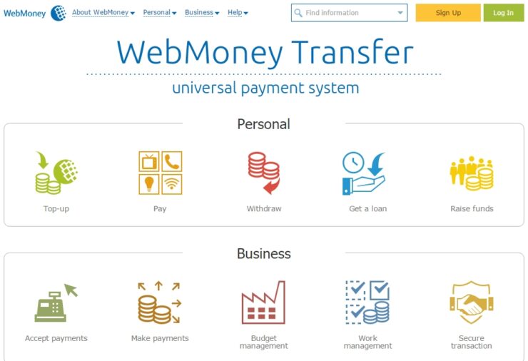 Homepage of WebMoney Transfer