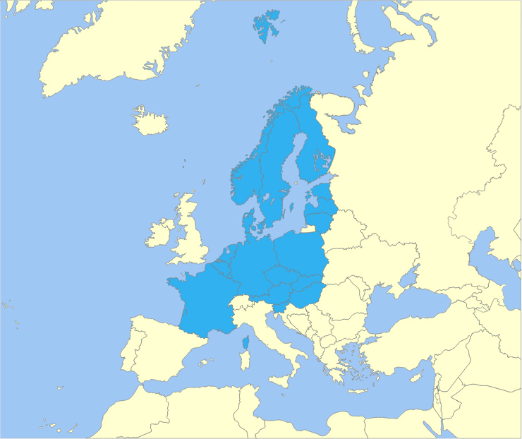 DHL's European parcel network as of September 2016.