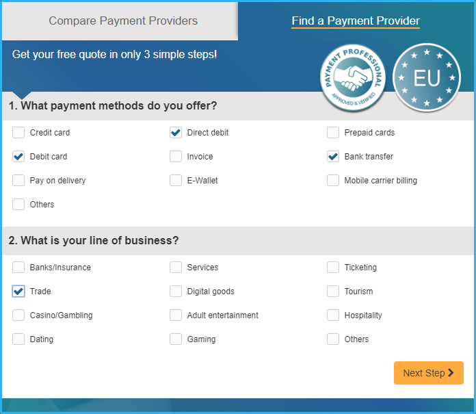 Screenshot of Paylobby's comparison tool