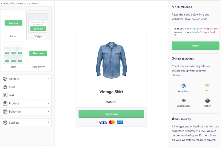 Instead of setting up an online store, it's also possible to sell items by adding a buy button to an existing website.