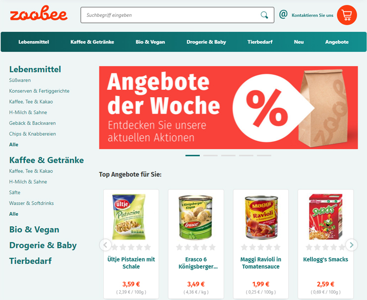 Online supermarket Zoobee, a brand of online pet shop Zooplus.