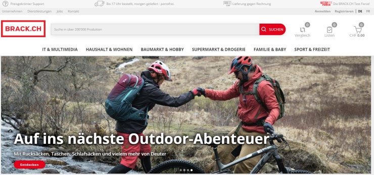 The new website of Swiss ecommerce player Brack.ch.