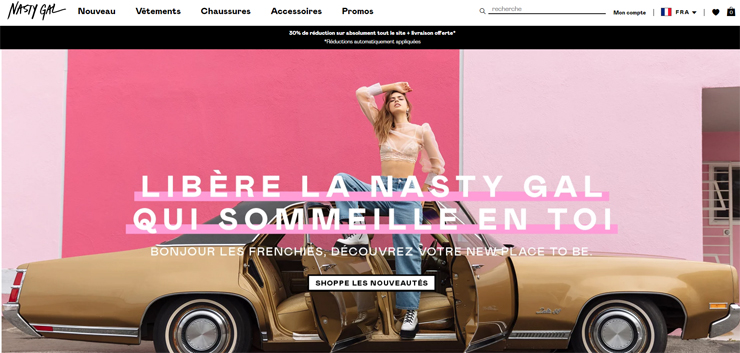 The French online store of fashion retailer Nasty Gal.