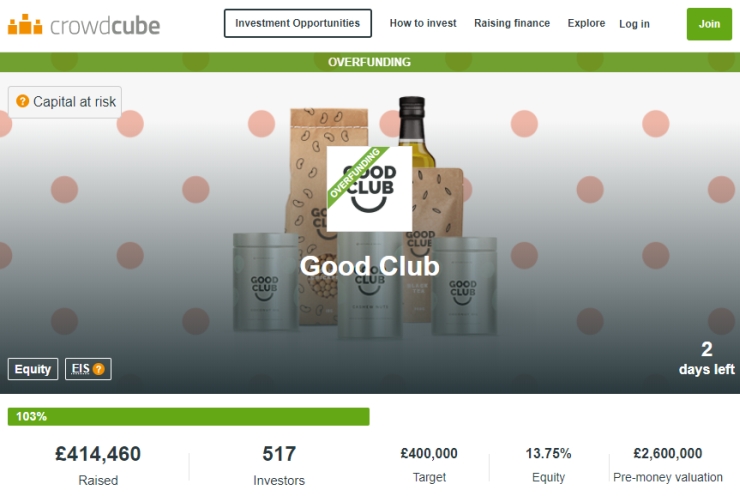 Good Club's goal was met for the crowdfunding campaign at Crowdcube.
