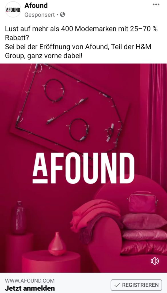 The Facebook ad from Afound. ©Location Insider