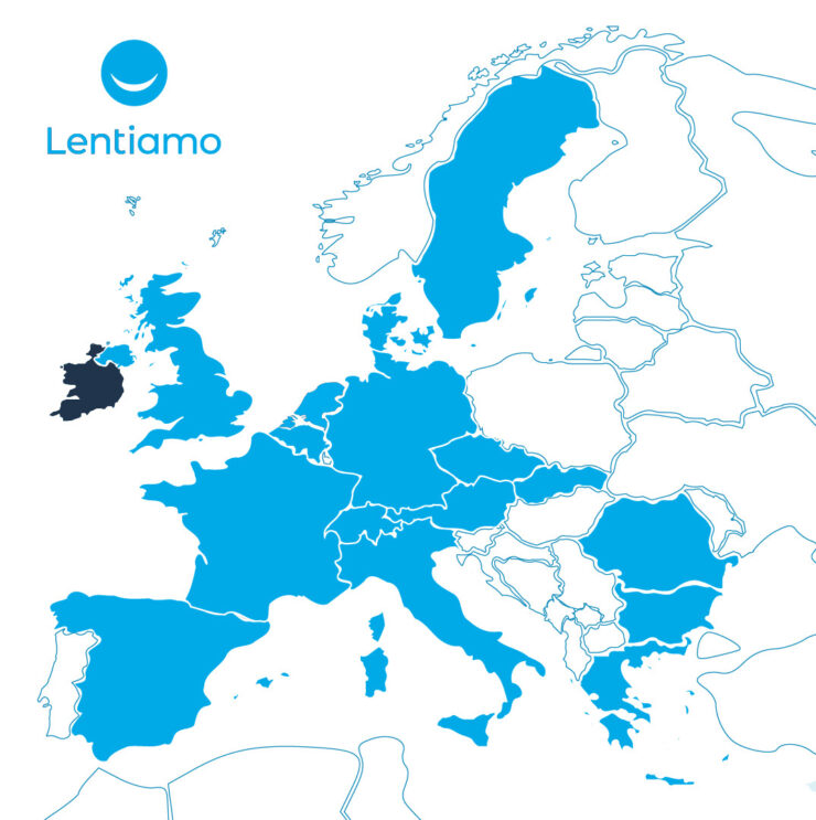 The European markets where Lentiamo is now actice, including Ireland (dark blue).