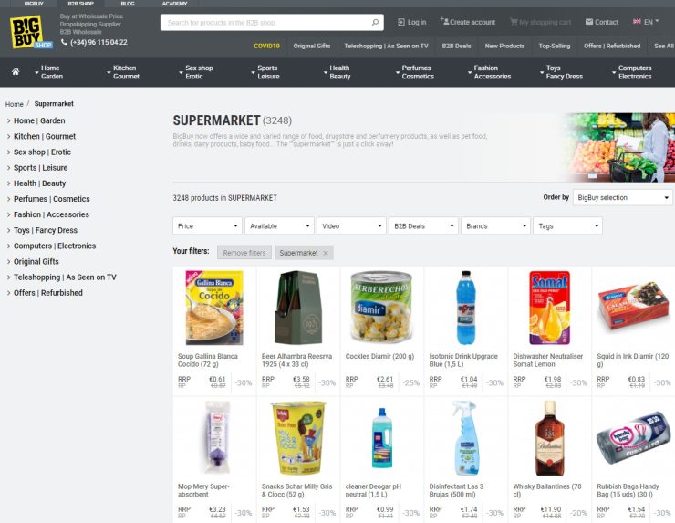 BigBuy now offers supermarket items for dropshipping.